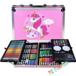 145 Pcs Art Supplies Set for Kids, Portable Aluminum Case Art Kit (Pink Color Box)