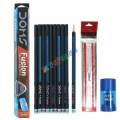 Doms Fusion X-Tra Super Dark Pencils - 10pcs With Free 1 Eraser 1 Sharpner